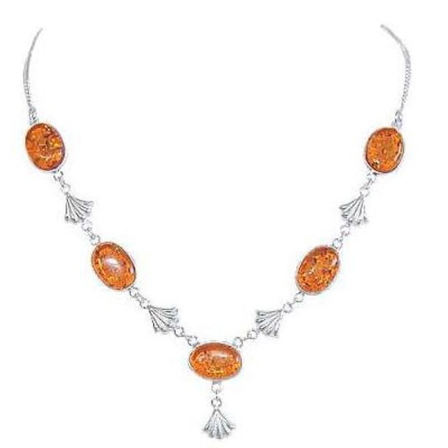 Fashion 925 Silver Necklace with Amber New