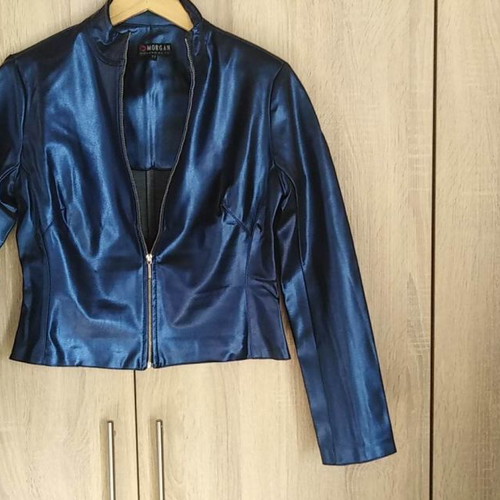 Morgan mid-length jacket blue navy metallic like new