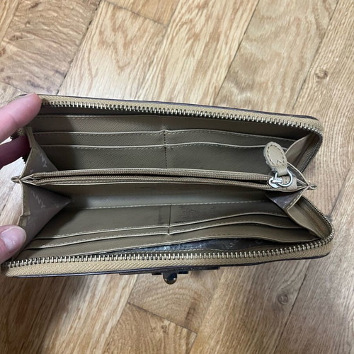 DKNY women's wallet used, beige and brown with zipper