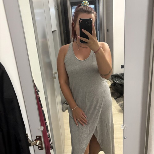 Regalinas grey maxi dress with front slit, racerback, one size