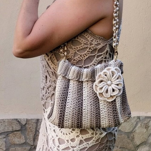 Handmade crochet dress new, beige and brown, size XL