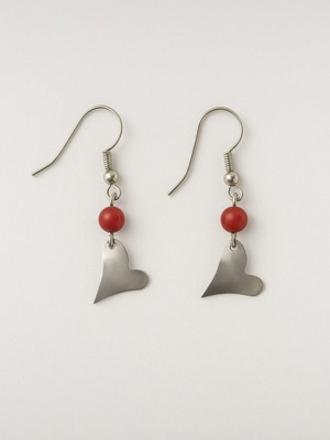 Heart earrings with red coral silver 925 new