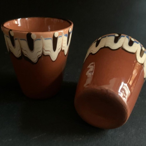 Set of 2 vintage handmade clay cups used