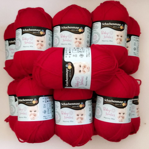 Schachenmayr Baby Smiles Merino Mix knitting yarn new, red, pack of 15