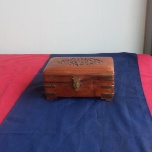 Wooden jewelry box vintage handmade, used, rosewood with brass details