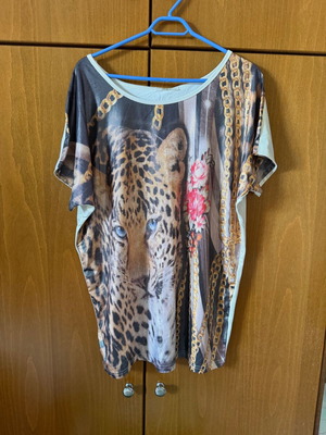 Short-sleeve blouse with tiger new, multicolor XL