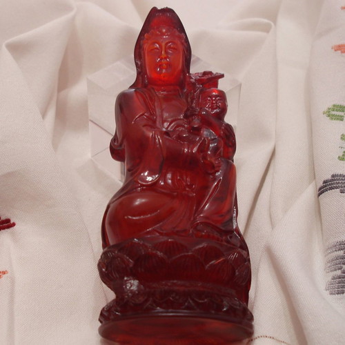 Guanyin KuanYin Ruyi Buddha Amber Seat used 19th century