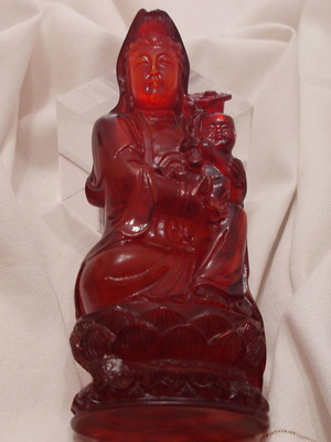 Guanyin KuanYin Ruyi Buddha Amber Seat used 19th century