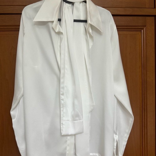 Vassia Kostara white satin bow shirt new
