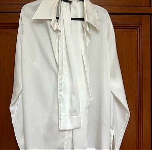 Vassia Kostara white satin bow shirt