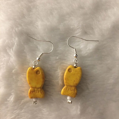 Handmade fish earrings from yellow howlite new