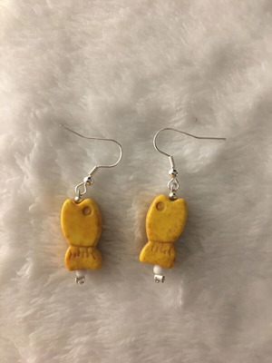 Handmade fish earrings from yellow howlite new