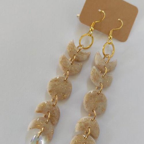 Handmade earrings with polymer clay, steel elements and glass beads