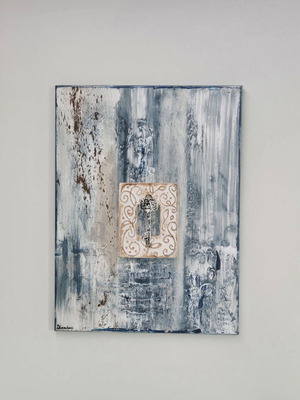 Painting with blue shades 45×60 like new, handmade, signed DLaoutari