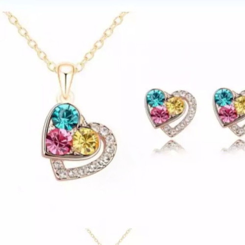 Exclusive Colorful Heart Jewelry Set new, gold plated