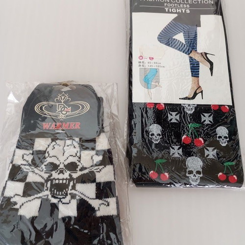 Fingerless gloves and long tights new, black and white