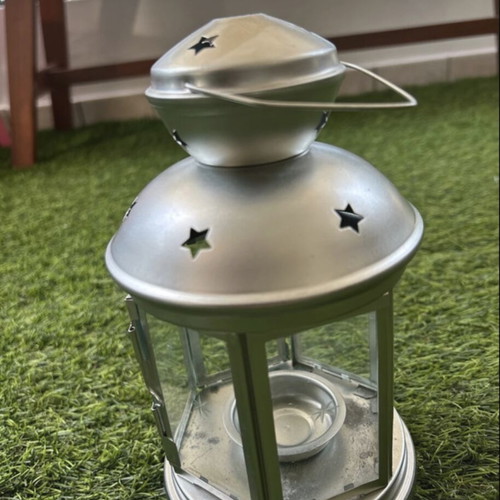 IKEA silver lantern used, holds tealight