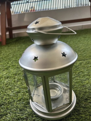IKEA silver lantern used, holds tealight