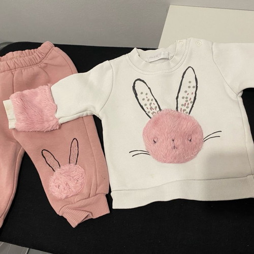 Ebita Fashion 9-month baby clothing set used with bunny fur detail in muted pink