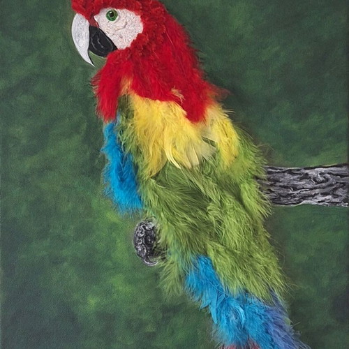 Tropical parrot 3d acrylic on canvas 35x50cm new