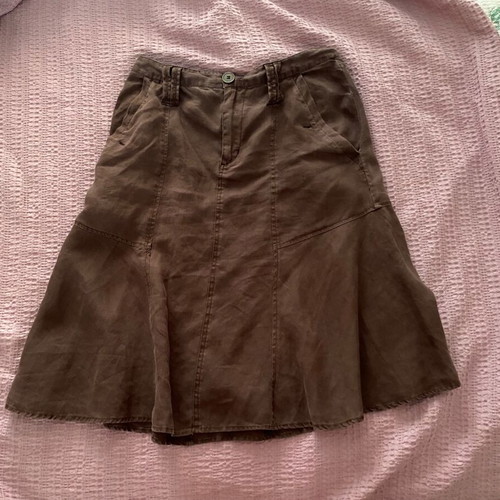 Sarah Lawrence linen brown skirt used, knee-length A-line