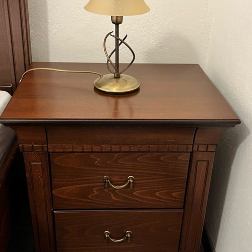 Handmade bedroom set used, cherry wood with double bed and 2 nightstands
