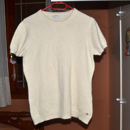 Esprit wool knit short-sleeve sweater for women like new, cream