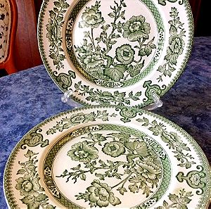 3 Αγγλικά πιάτα 25 εκ. Vintage Green Ironstone Tablewares, Indian Tree