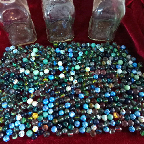 Glass marbles used, pack of 540, with decorative bottles