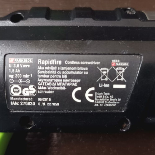 Parkside electric screwdriver used with full bit set, no charger