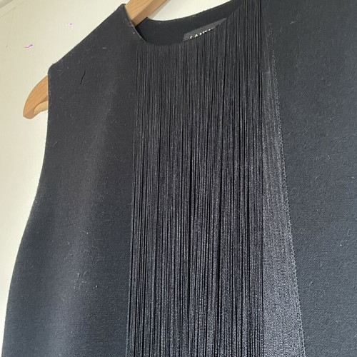 Lanvin black wool sleeveless dress with front decoration