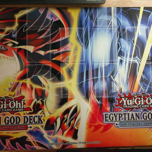 YuGiOh Playmat with Slifer and Obelisk zones like new with UltraPro protector