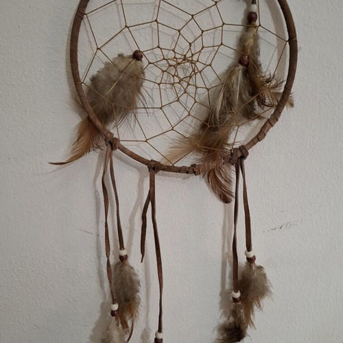 Boho Dreamcatcher with Natural Feathers and Beads used