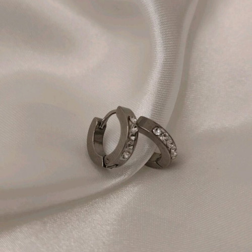 Steel earrings with rhinestones new, silver color