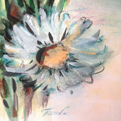 Daisy pastel painting on paper 30x40 cm new