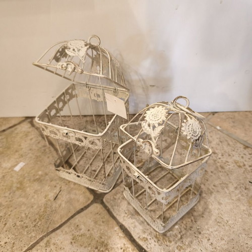 Metal birdcages set of 2 with hanging rings