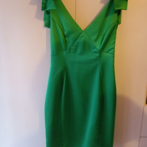 Desiree satin mini dress like new, green with bows
