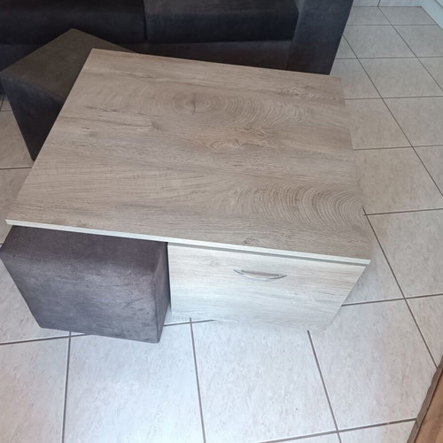 Corner sofa with waterproof fabric, cushions and coffee table with stools and storage cabinets