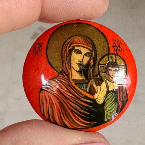 Hand-painted miniature pendant like new, Virgin Mary with Christ 1990s