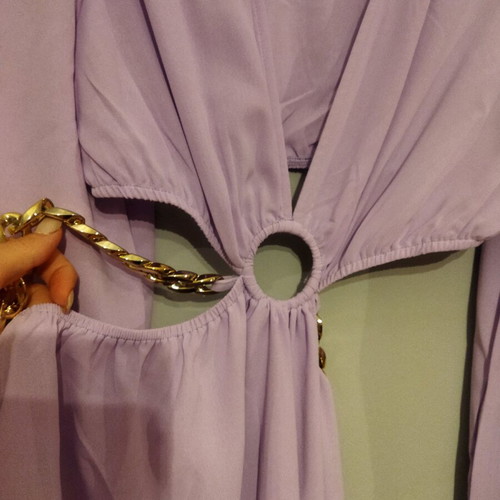 Maxi dress new, purple, summer with gold chain detail