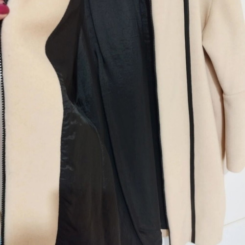 Badoo coat new, cream color with black leather details, sizes L and XL