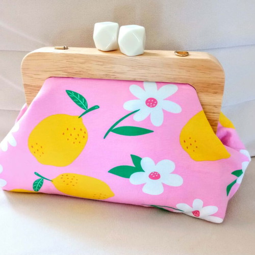 Handmade shoulder bag, pink and yellow