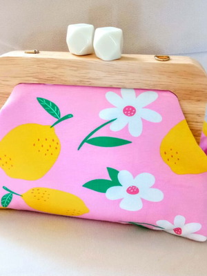 Handmade shoulder bag, pink and yellow