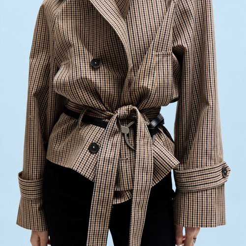 Mango short trench coat, beige and brown, size M