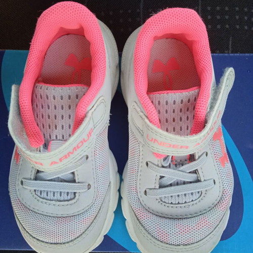 Under Armour girls' athletic shoes used, size 22, gray and pink