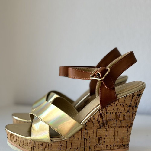 Platform sandals like new, size 40, brown and gold