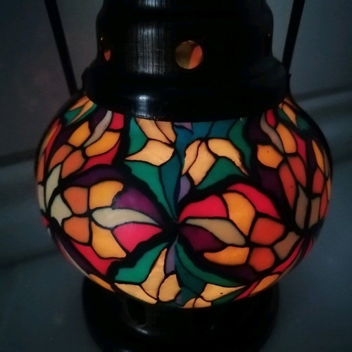 Brass hanging lantern vintage with mosaic designs like new