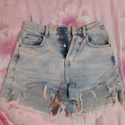 Zara denim shorts used, turquoise, size XS
