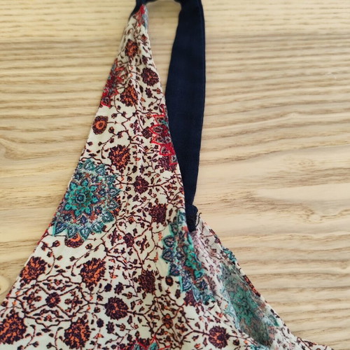 Pull&Bear boho floral crop top L, navy straps, viscose