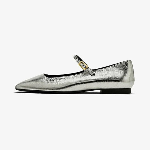Massimo Dutti metallic silver ballet flats size 37 like new